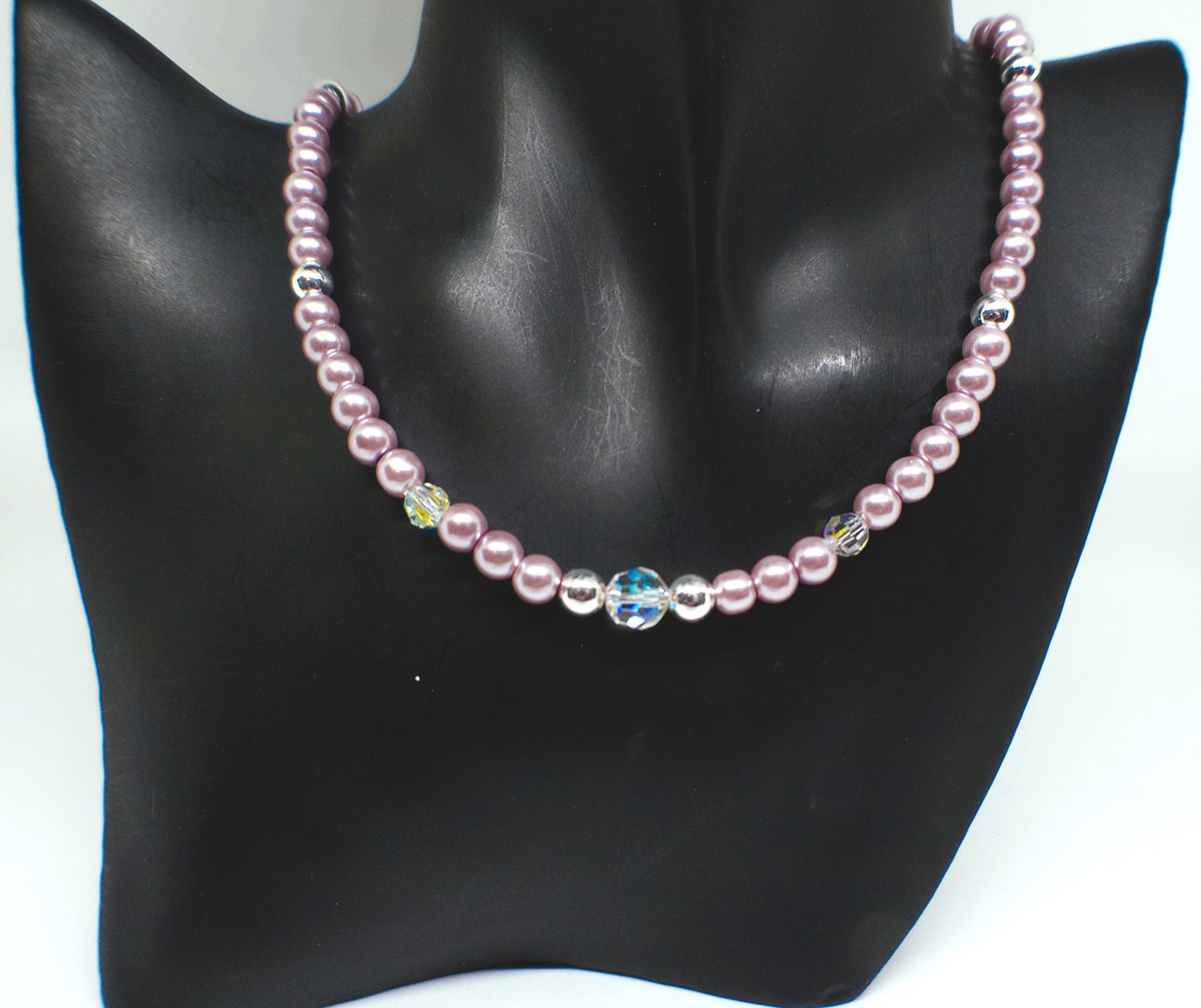 Crystal, Silver Hematite and Lilac Beads Necklace