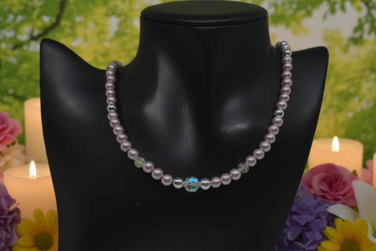 Crystal, Silver Hematite and Lilac Beads Necklace