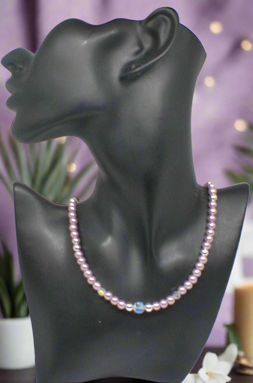 Crystal, Silver Hematite and Lilac Beads Necklace