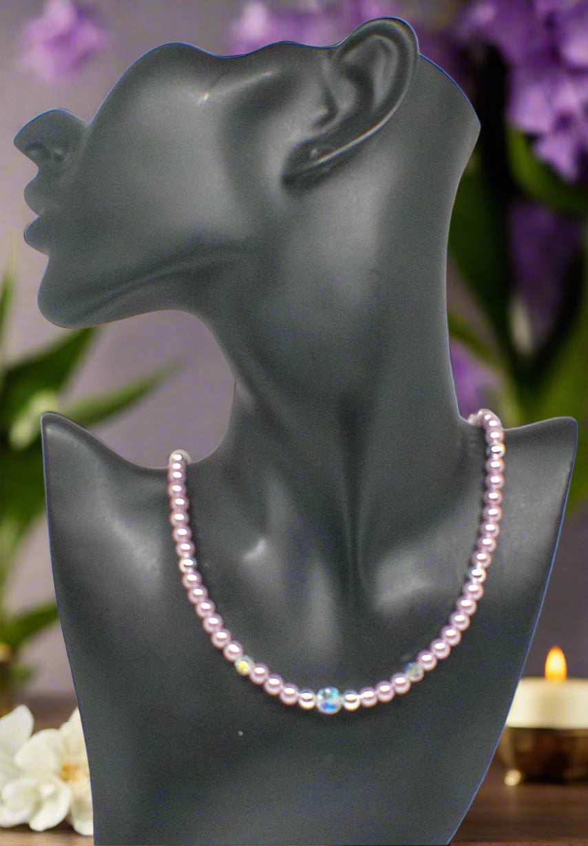 Crystal, Silver Hematite and Lilac Beads Necklace