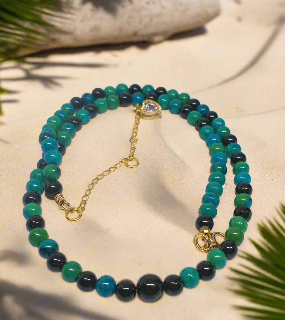 Stunning Black Onyx and Chrysocolla beads Necklace