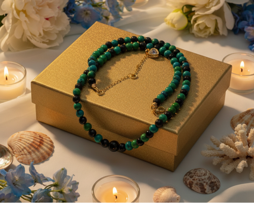Stunning Black Onyx and Chrysocolla beads Necklace