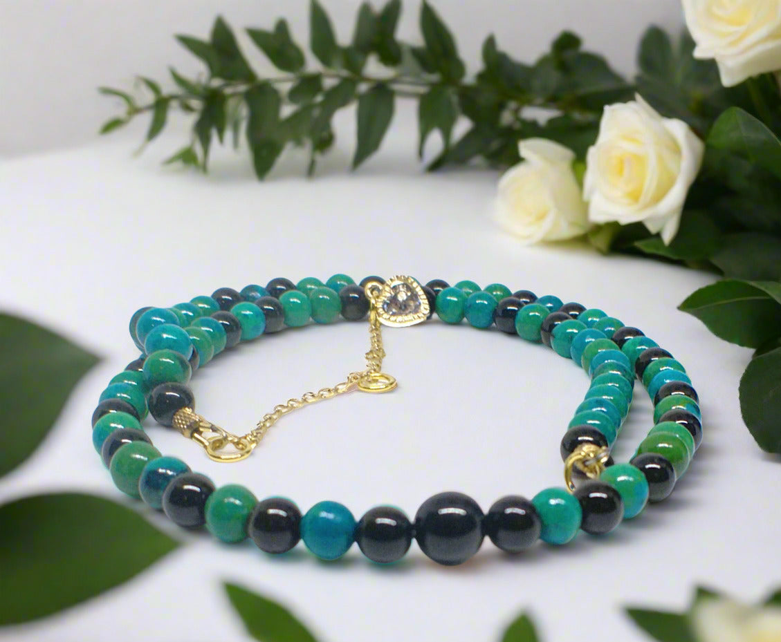 Stunning Black Onyx and Chrysocolla beads Necklace