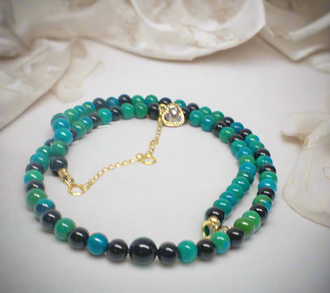 Stunning Black Onyx and Chrysocolla beads Necklace