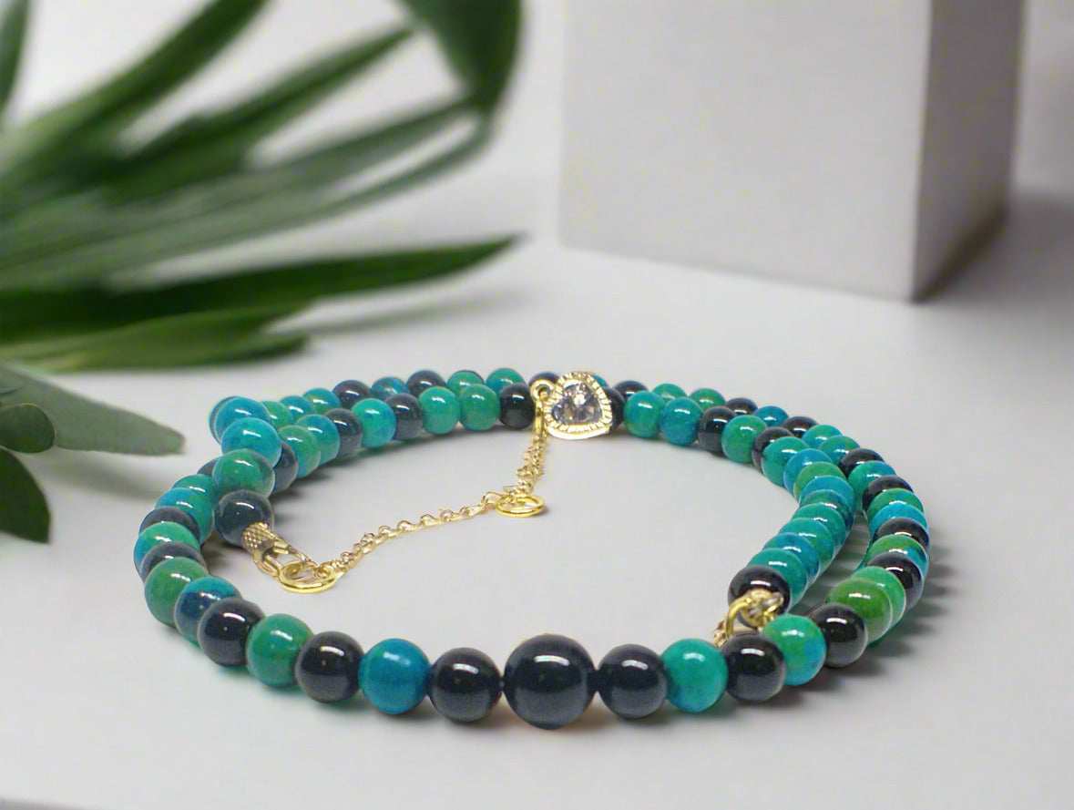 Stunning Black Onyx and Chrysocolla beads Necklace