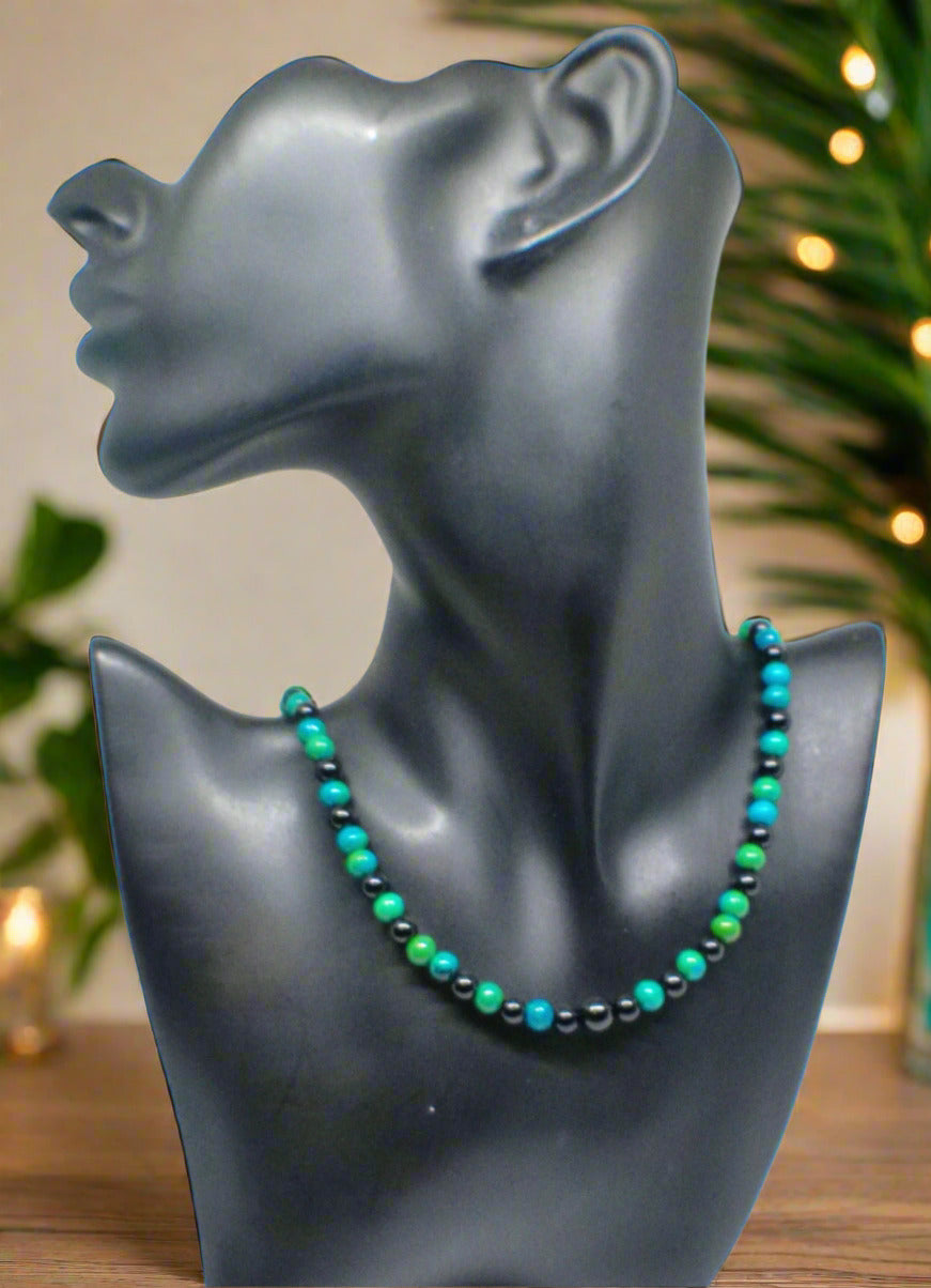Stunning Black Onyx and Chrysocolla beads Necklace