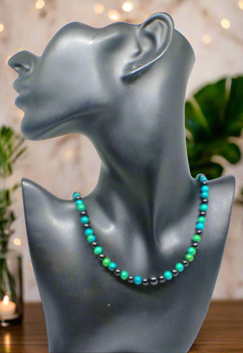 Stunning Black Onyx and Chrysocolla beads Necklace