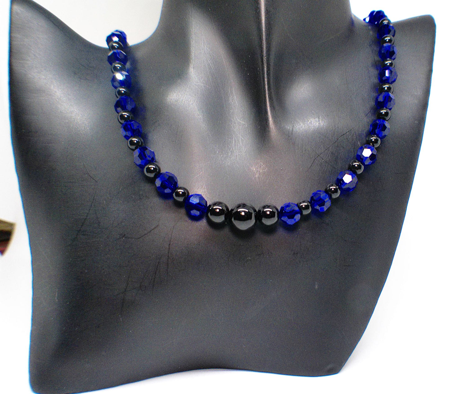 Ravishing Cobalt Blue Crystal and Black Onyx Necklace