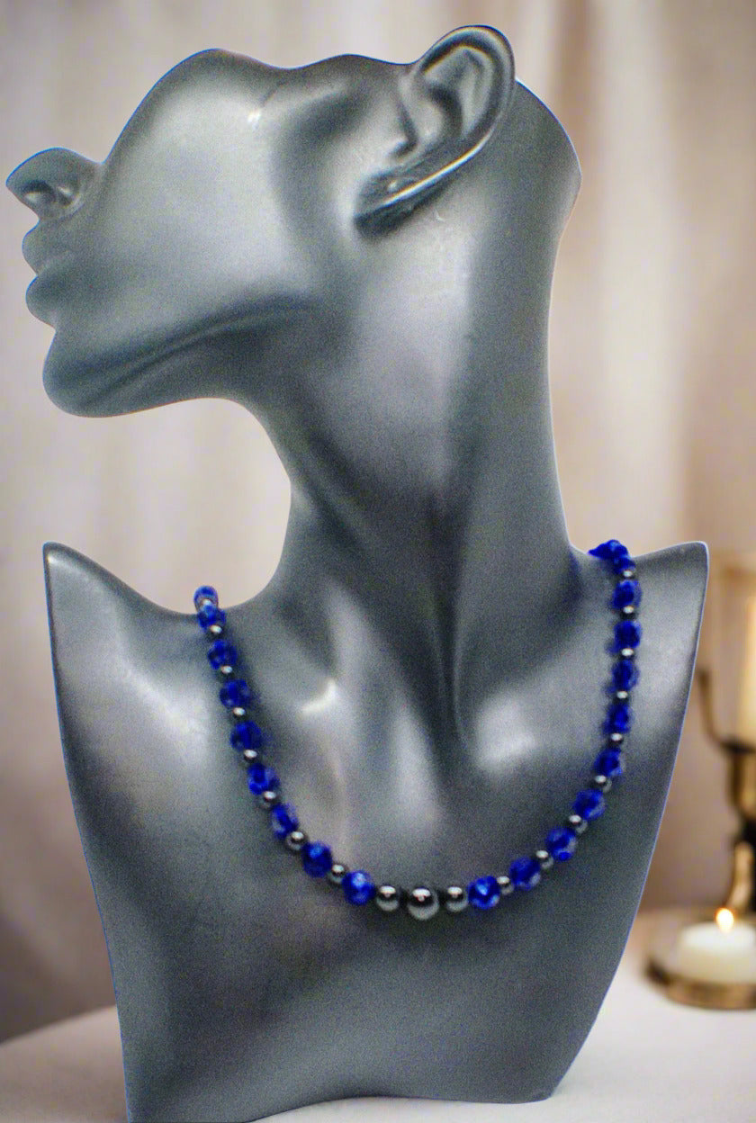 Ravishing Cobalt Blue Crystal and Black Onyx Necklace