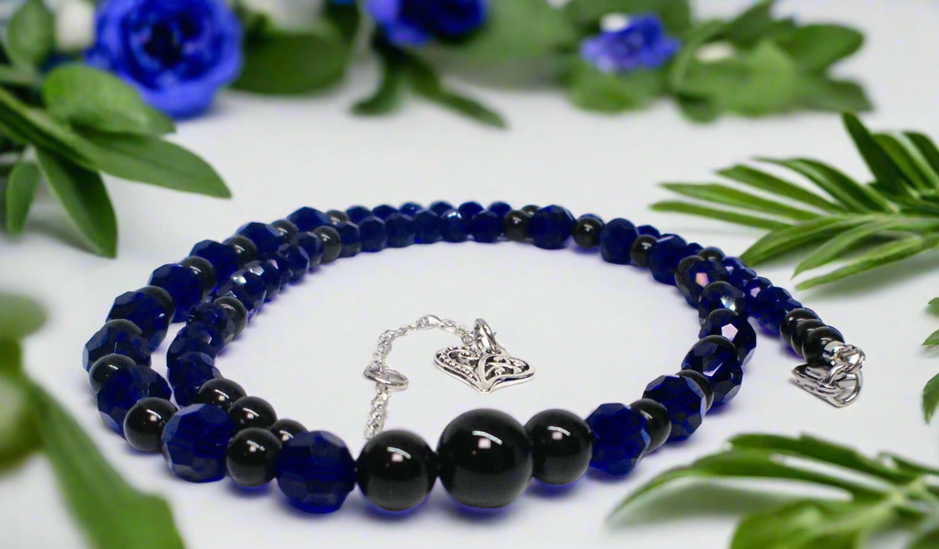 Ravishing Cobalt Blue Crystal and Black Onyx Necklace