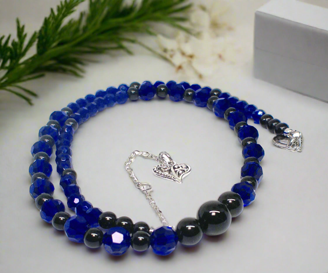 Ravishing Cobalt Blue Crystal and Black Onyx Necklace