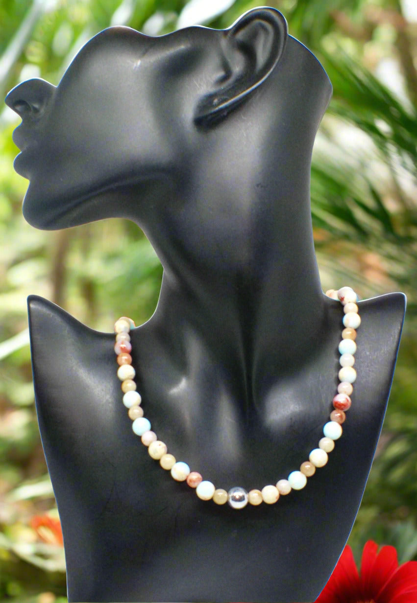 Lovely Sky Blue Jasper, Quartz and Silver Hematite Necklace