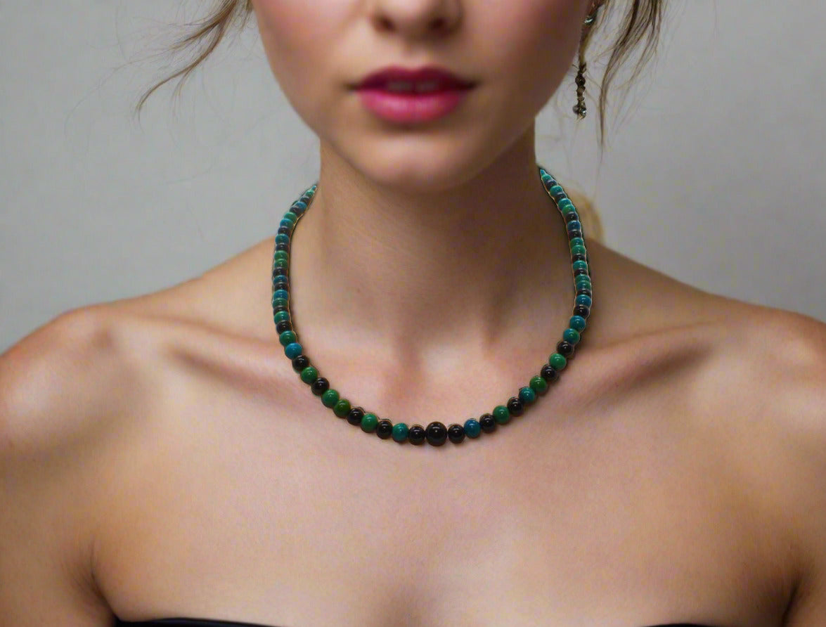 Stunning Black Onyx and Chrysocolla beads Necklace