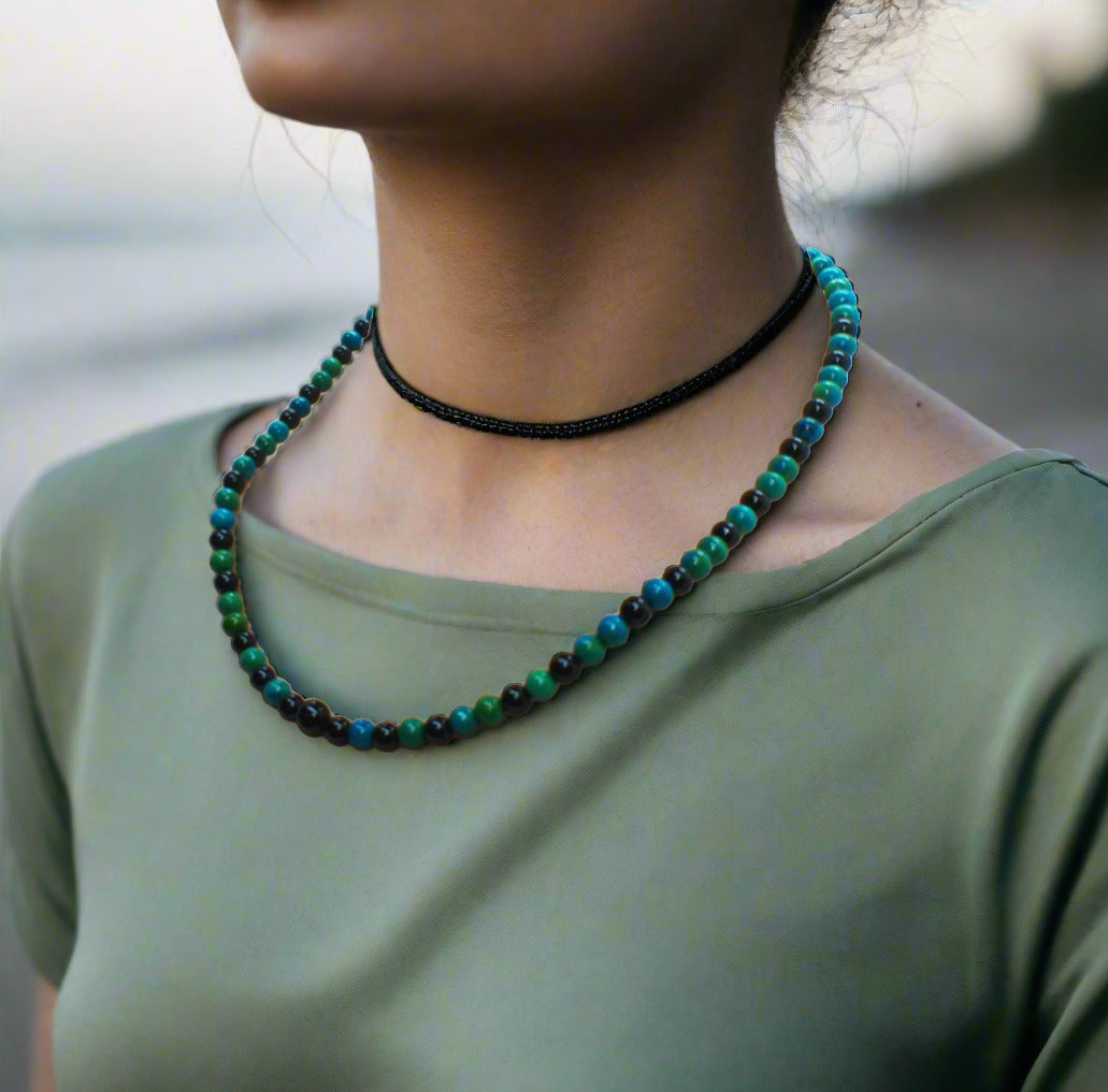 Stunning Black Onyx and Chrysocolla beads Necklace