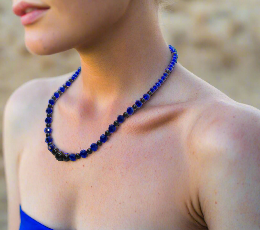 Ravishing Cobalt Blue Crystal and Black Onyx Necklace