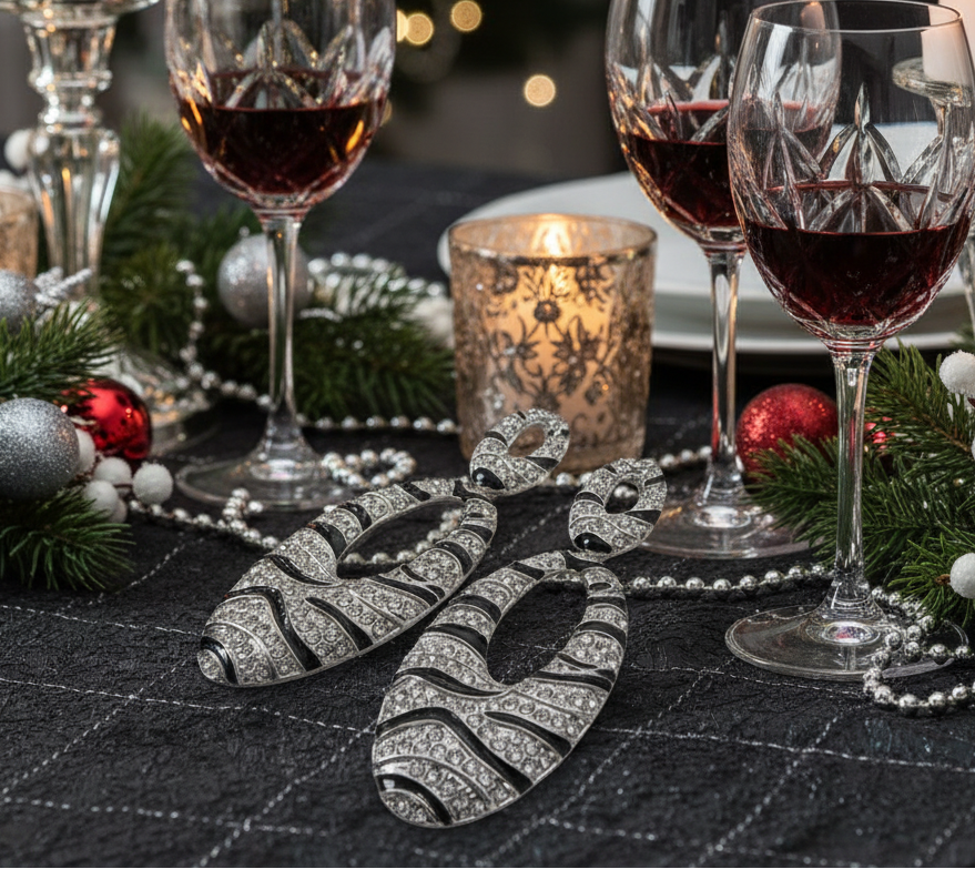 Enchanting Black and Silver Striped Earrings