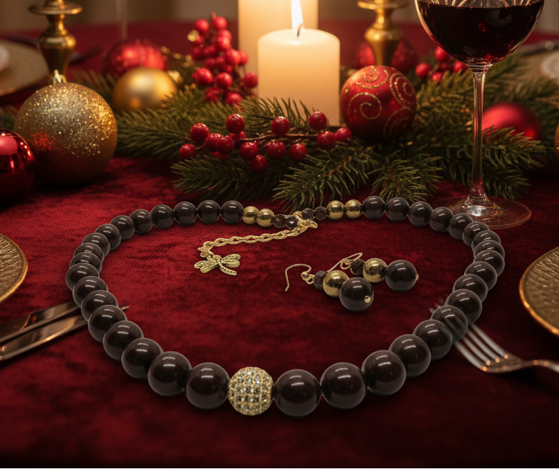 Beautiful One-of-a-Kind, Mocha Crystals and Pearl Necklace Set with CZ ball-handcrafted by Artistry Jewelry