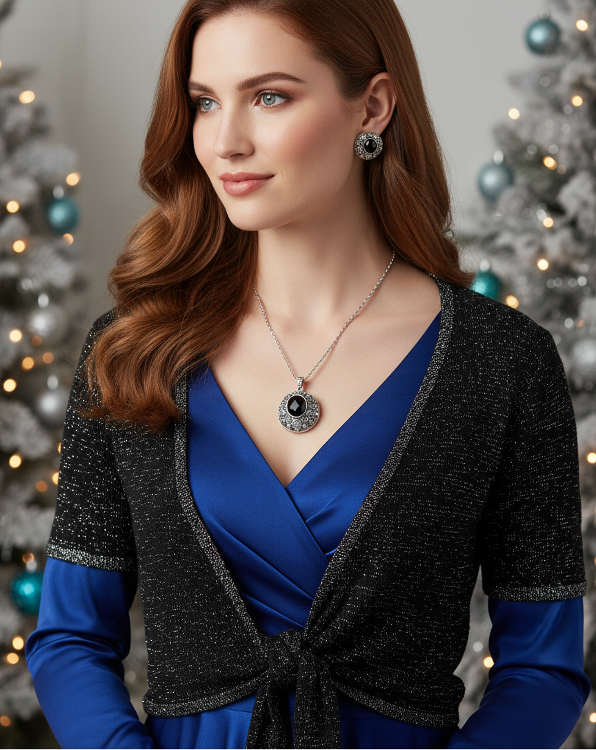 Elegant Black and Silver Necklace Set