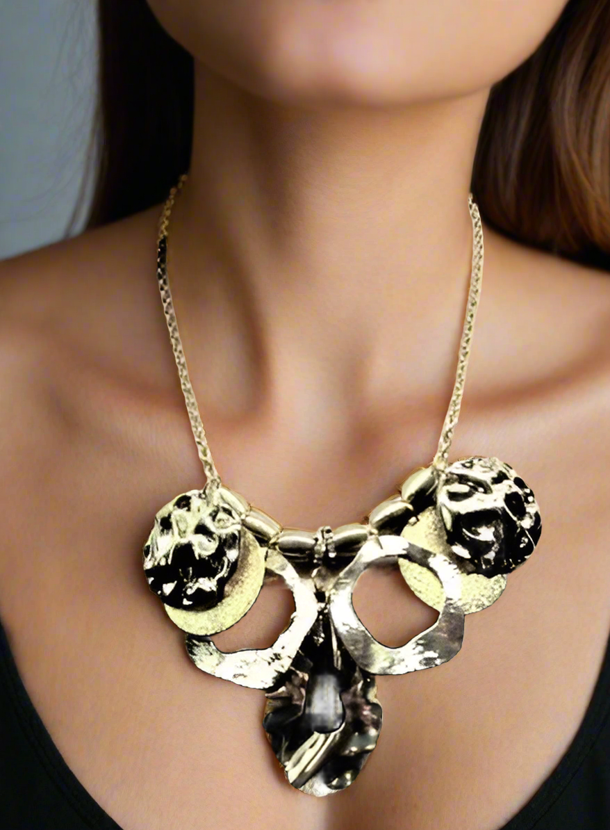 Beautiful Geo Circles of Gold and Rhinestones Necklace, One-of-a-Kind-handcrafted by Artistry Jewelry