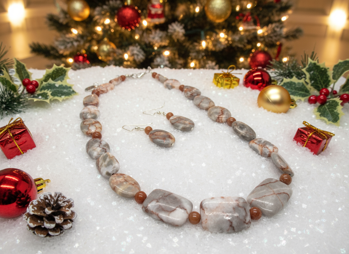 Exciting Natural Red Spot Stone and Red Aventurine Semi-precious, One-of-a-Kind Necklace Set- handcrafted by Artistry Jewelry