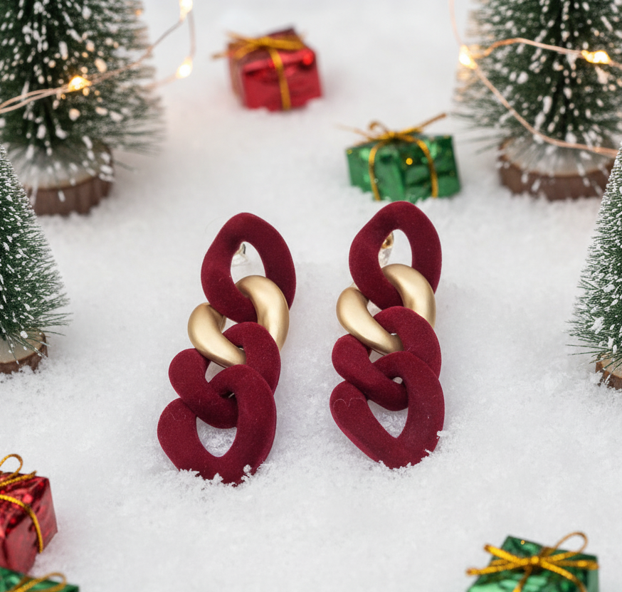 Lovely Velvet and Gold Chain Earrings