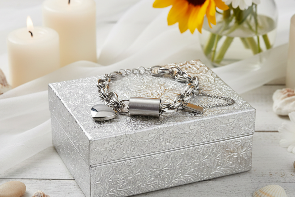 Exciting Silver Heart and Chain Bracelet