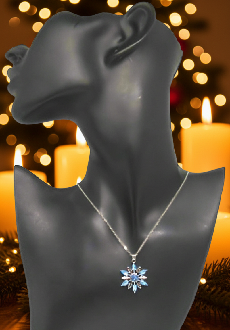 Lovely Blue Winter Snowflake Necklace