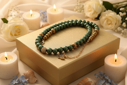 Stunning Cubic Zirconia, Czech Green Satin Beads, and Gold Hematite, Beaded Necklace, One-of-a-Kind, Crafted by Artistry Jewelry