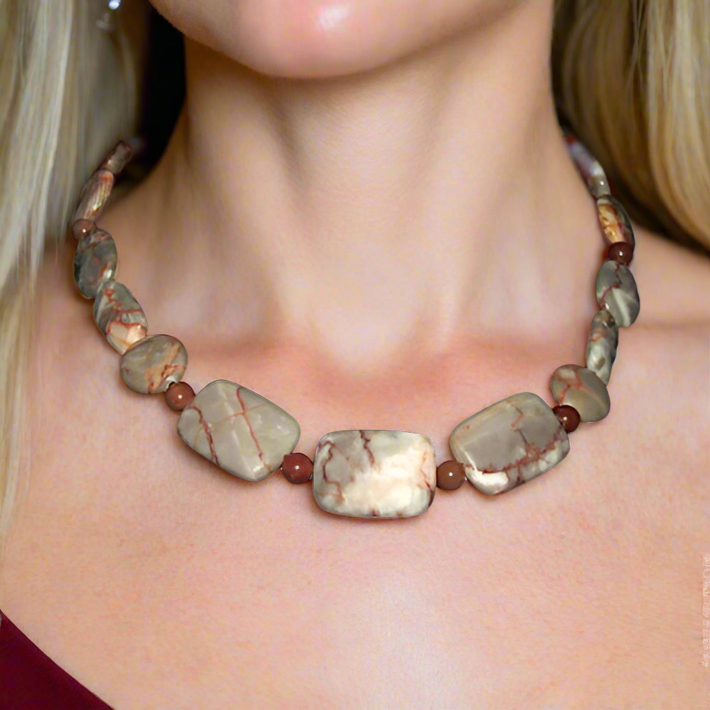 Exciting Natural Red Spot Stone and Red Aventurine Semi-precious, One-of-a-Kind Necklace Set- handcrafted by Artistry Jewelry