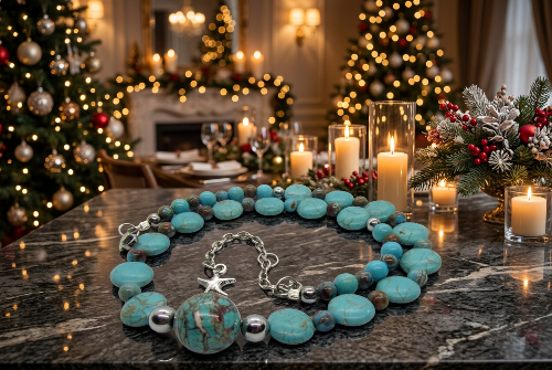 Lovely Crazy Lace Agate & Magnesite, Turquoise, Brown, Semi-precious, Beaded Necklace handcrafted by Artistry Jewelry
