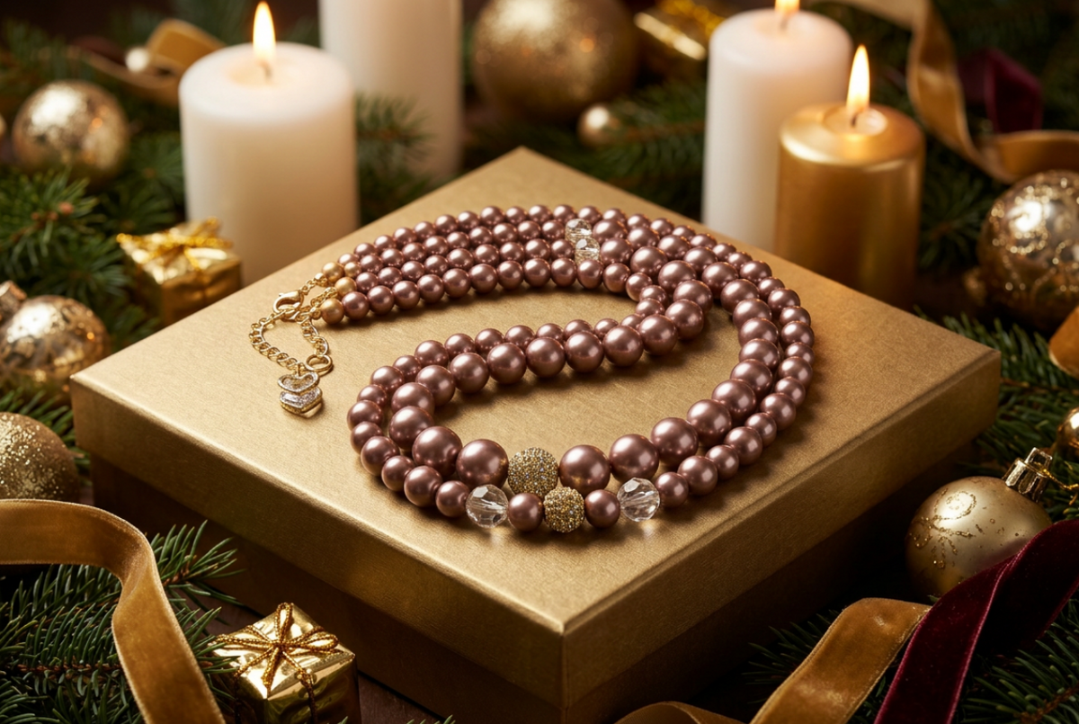 Stunning Crystal, Pearl, and Druk Two-Strand Beaded Necklace