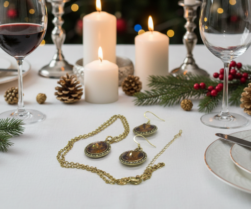 Attractive Smokey Brown and Gold Chain Necklace Set