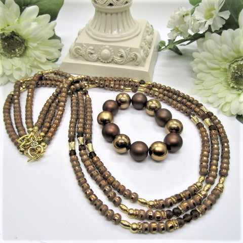 Stunning Golden Cocoa Matinee Necklace Set