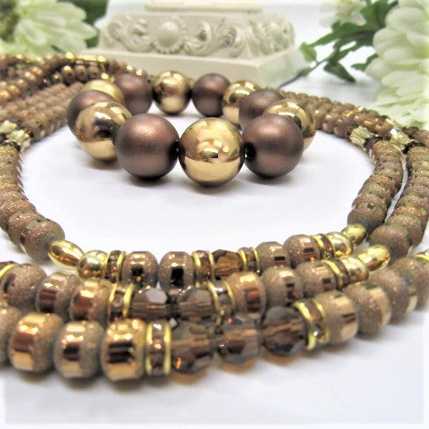 Stunning Golden Cocoa Matinee Necklace Set