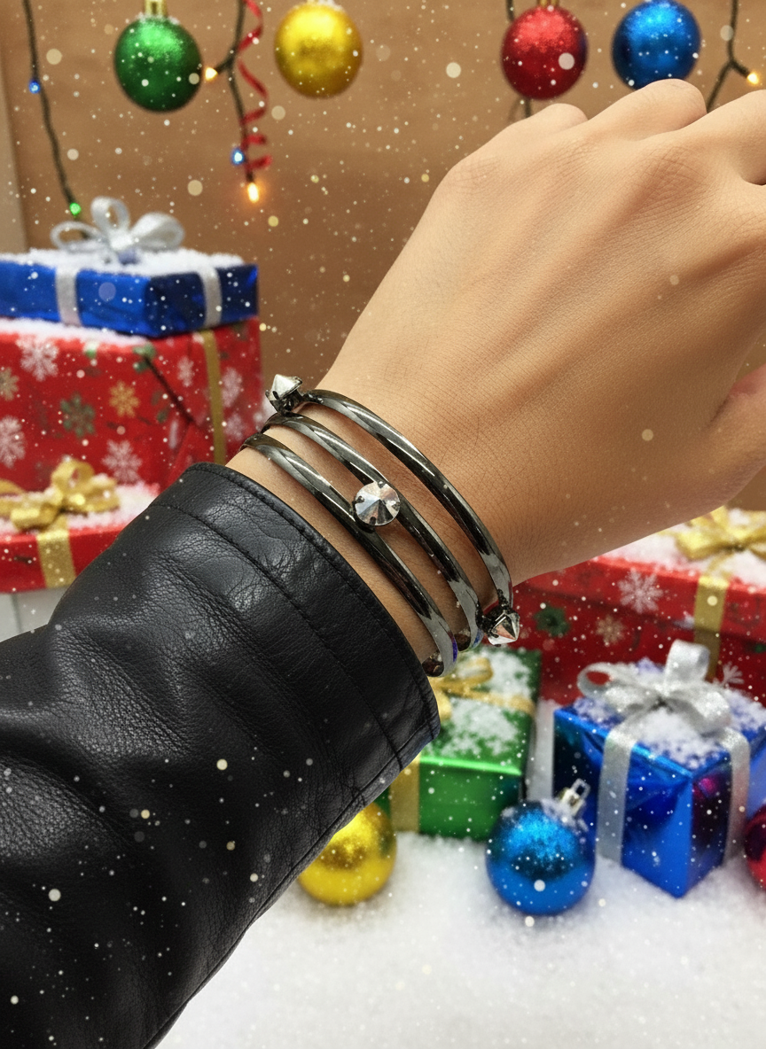 Exciting Triple Bangle Spike Bracelet