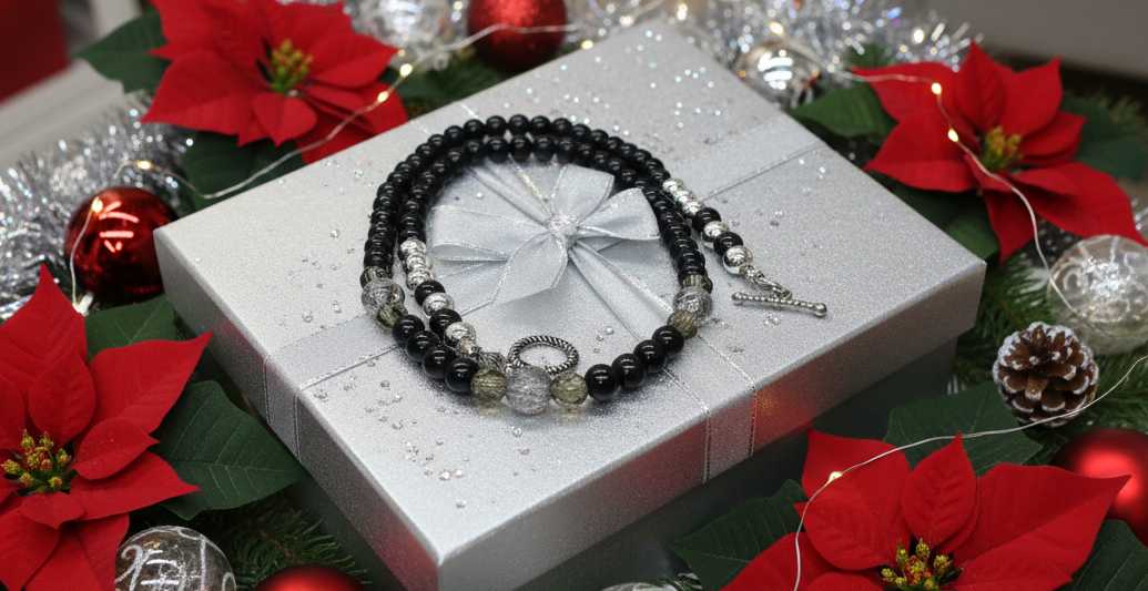 Magical Black Diamond Crystals, SP Hematite, Silver Cracked Glass Beads, One-of-a-Kind Necklace-crafted by Artistry Jewelry