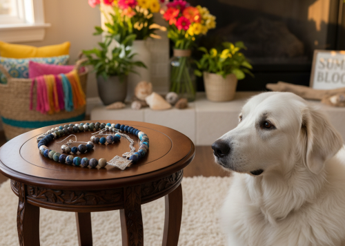 Stunning Natural Sea Blue Imperial Jasper, Lava beads and Silver Hematite, Semi-precious, Beaded Necklace Set - handcrafted by Artistry Jewelry