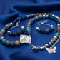 Stunning Natural Sea Blue Imperial Jasper, Lava beads and Silver Hematite, Semi-precious, Beaded Necklace Set - handcrafted by Artistry Jewelry