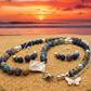 Stunning Natural Sea Blue Imperial Jasper, Lava beads and Silver Hematite, Semi-precious, Beaded Necklace Set - handcrafted by Artistry Jewelry