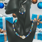 Stunning Natural Sea Blue Imperial Jasper, Lava beads and Silver Hematite, Semi-precious, Beaded Necklace Set - handcrafted by Artistry Jewelry