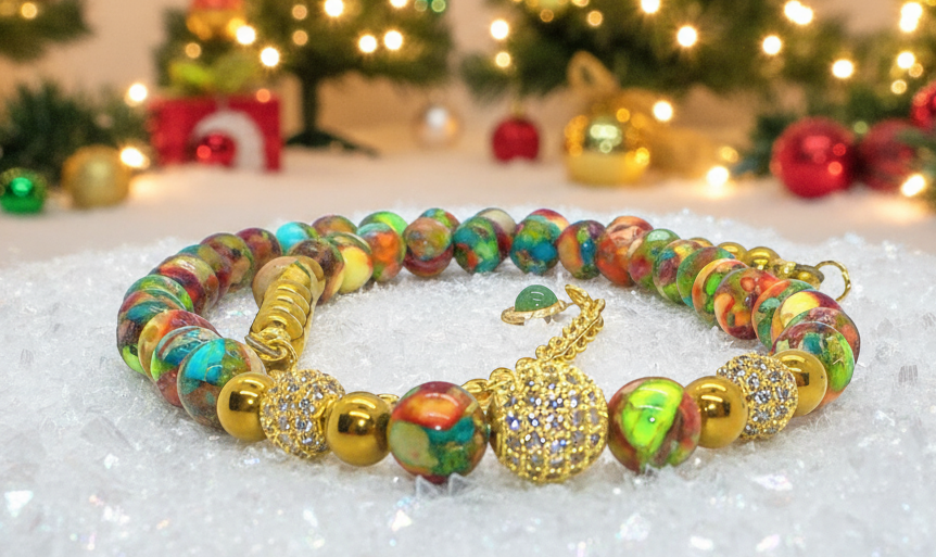 Fabulous Natural Green & Red Imperial Jasper, Gold Hematite, and CZ, Semi-precious, One-of-a-Kind,Beaded Necklace-handcrafted by Artistry Jewelry