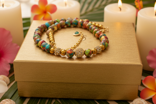 Fabulous Natural Green & Red Imperial Jasper, Gold Hematite, and CZ, Semi-precious, One-of-a-Kind,Beaded Necklace-handcrafted by Artistry Jewelry