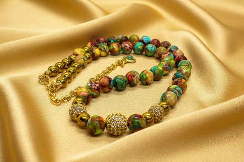 Fabulous Natural Green & Red Imperial Jasper, Gold Hematite, and CZ, Semi-precious, One-of-a-Kind,Beaded Necklace-handcrafted by Artistry Jewelry