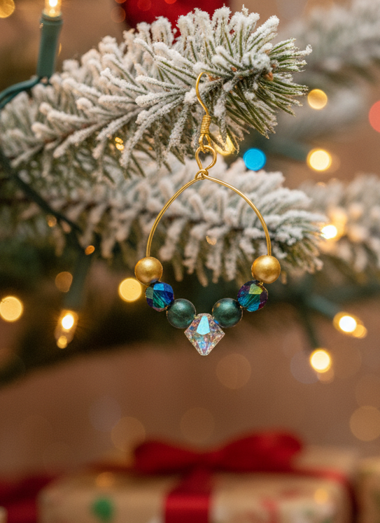Gorgeous Dark Green, Crystal, and Gold Druk beads, One-of-a-Kind, Beaded Necklace Set- handcrafted by Artistry Jewelry