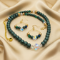 Gorgeous Dark Green, Crystal, and Gold Druk beads, One-of-a-Kind, Beaded Necklace Set- handcrafted by Artistry Jewelry