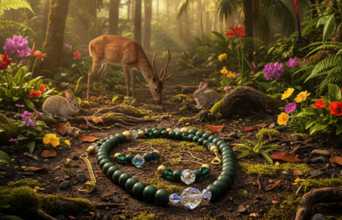 Gorgeous Dark Green, Crystal, and Gold Druk beads, One-of-a-Kind, Beaded Necklace Set- handcrafted by Artistry Jewelry