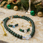 Gorgeous Dark Green, Crystal, and Gold Druk beads, One-of-a-Kind, Beaded Necklace Set- handcrafted by Artistry Jewelry