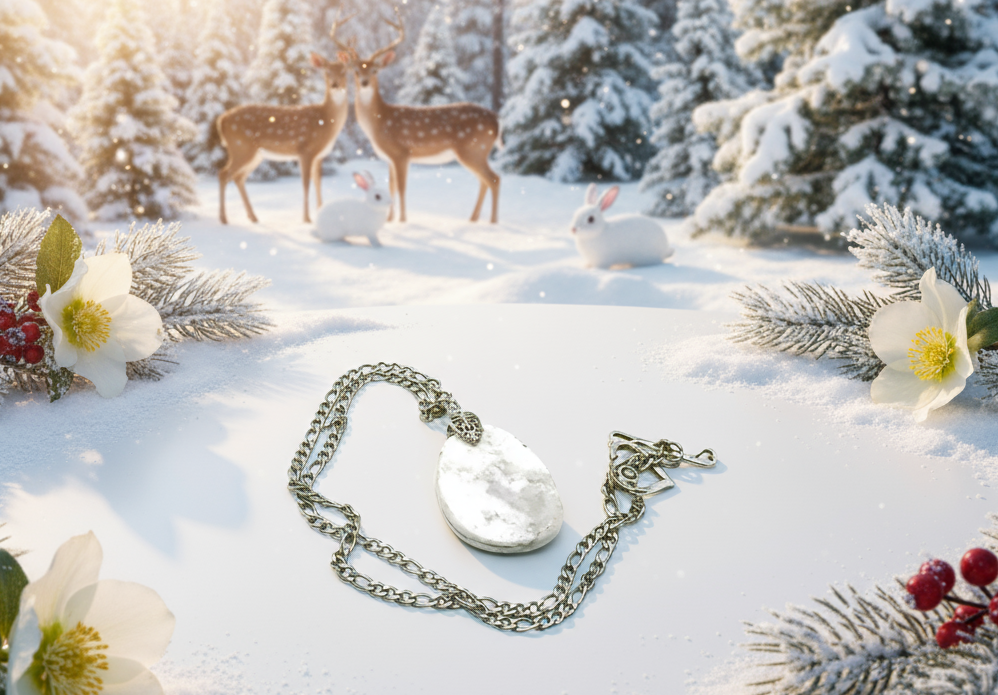 Lovely Howlite Pendant, Figaro Stainless Steel Chain Necklace-by Artistry Jewelry