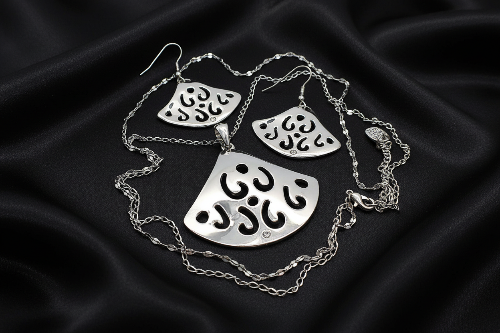 Stunning Silver Pendant, Rhinestones, and Silver Stainless Steel Chain Necklace Set, One-of-a-Kind, Created by Artistry Jewelry
