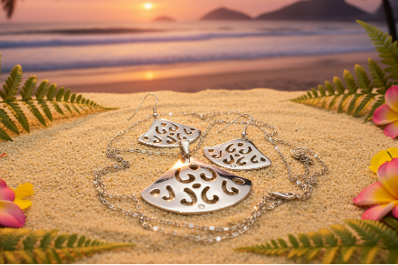 Stunning Silver Pendant, Rhinestones, and Silver Stainless Steel Chain Necklace Set, One-of-a-Kind, Created by Artistry Jewelry